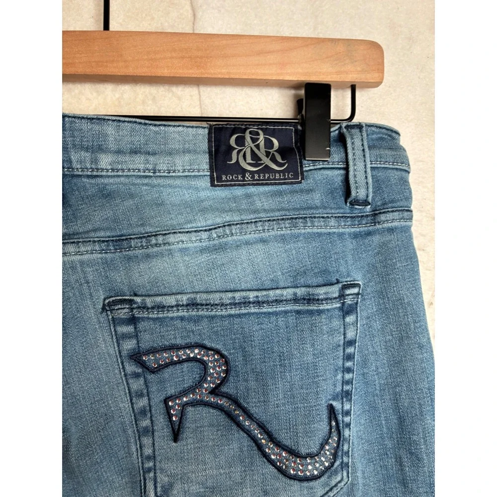 Rock & Republic Kasandra Bootcut Jeans Rhinestone Logo Medium Wash‎ Womens 16M